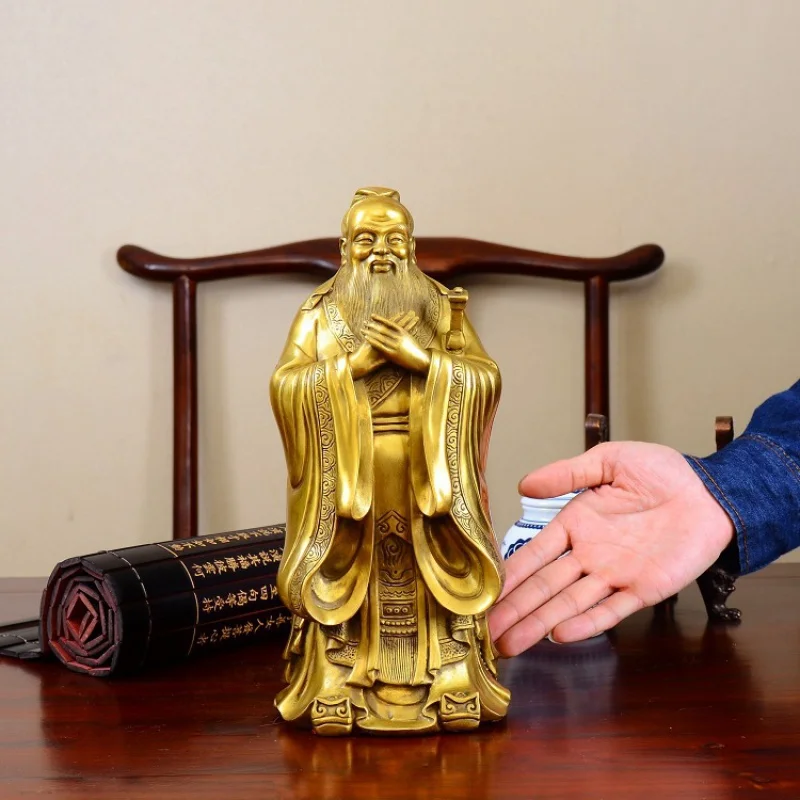 Yellow Pure Copper Confucius Statue Decoration Pure Copper Confucius Large Home Student Academic Decoration Wholesale