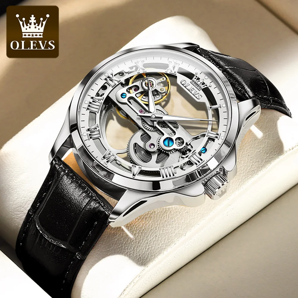 Olevs 6661 Automatik uhr für Herren Skelett Original mechanisches Uhrwerk Mann Armbanduhr wasserdichte leuchtende Sport Herren uhren