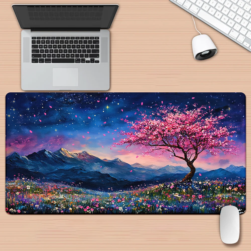 Sakura Night Sky Design Anti-slip Rubber Material Mouse Pad Suitable for Computer Laptop Office Supplies Desktop Protection Mats