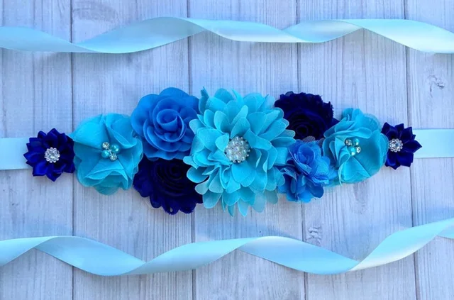 Moda Handmade szyfonowy kwiat szarfy błyszczące kryształki wielokątne kwiatowy pas macierzyński zdjęcie rekwizytu ozdoby odzieżowe