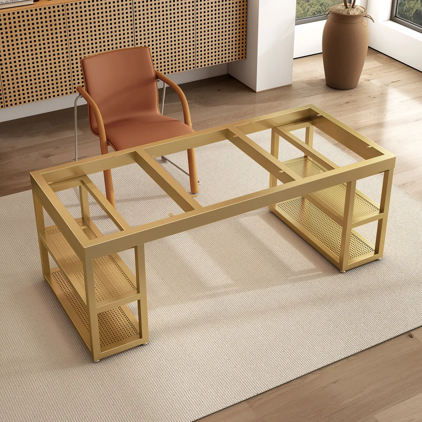 Simple desk shelf, metal support base, rock slab tile, dining table foot, marble table leg, light luxury table rack. 3