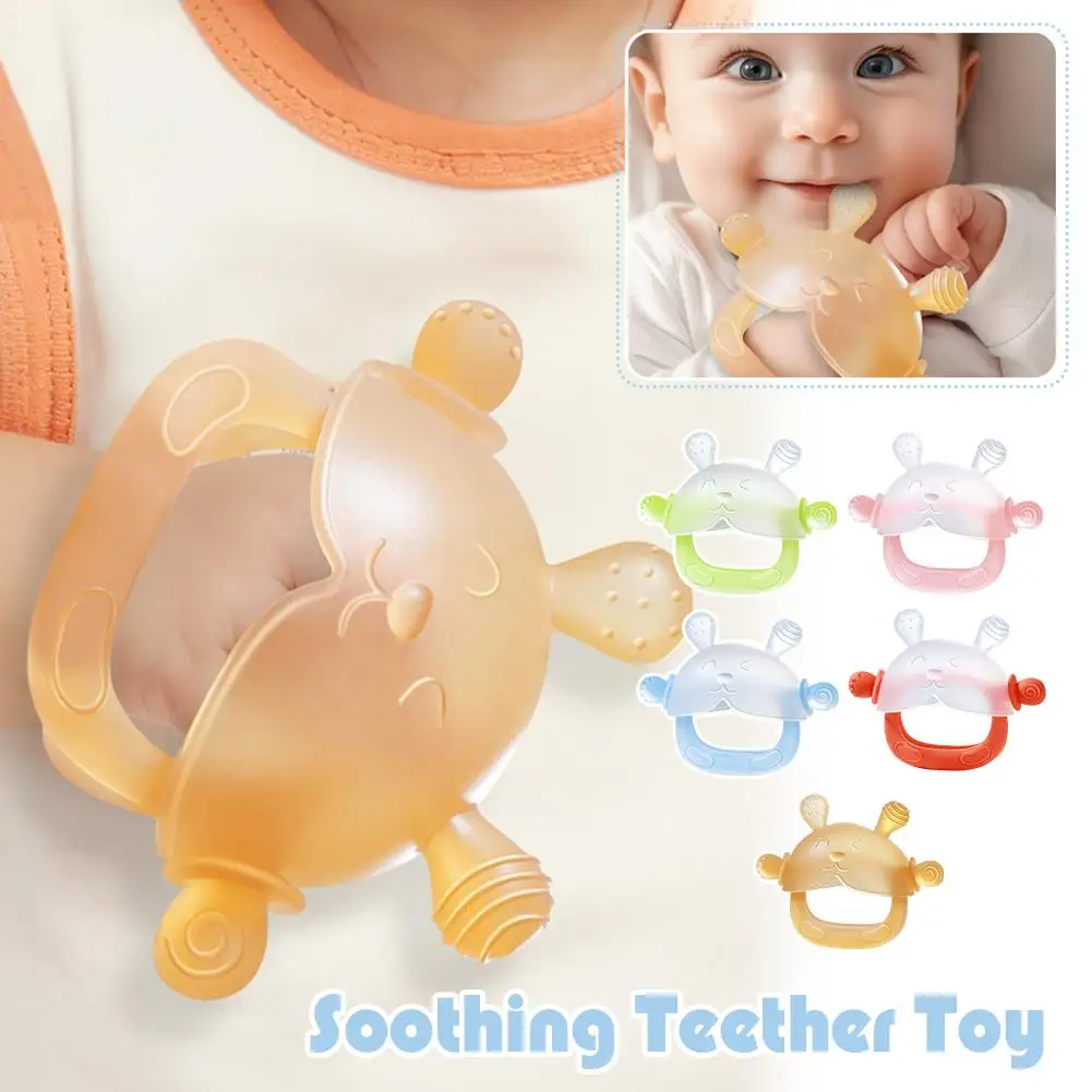 Bebê mordedor coelho líquido silicone mascar brinquedo de grau alimentício calmante dentição conjunto mão fervido chupeta segura para bebês 10cm i9w2