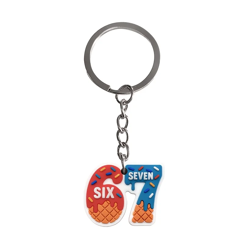 12pcs Trendy 67 Logo Keychain, Soft PVC Key Holder for Souvenir Gift, Six Seven Keychain Funny 6 7 Party Favors Number Gifts.