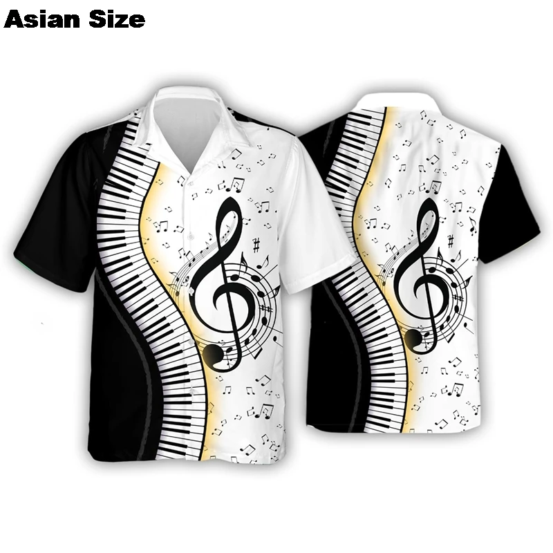 

Summer Hawaiian Shirts For Men Music Guitar Printed Tops Clothing Fashion Casual Musician Vintage Rock And Roll Blouses Note Tee