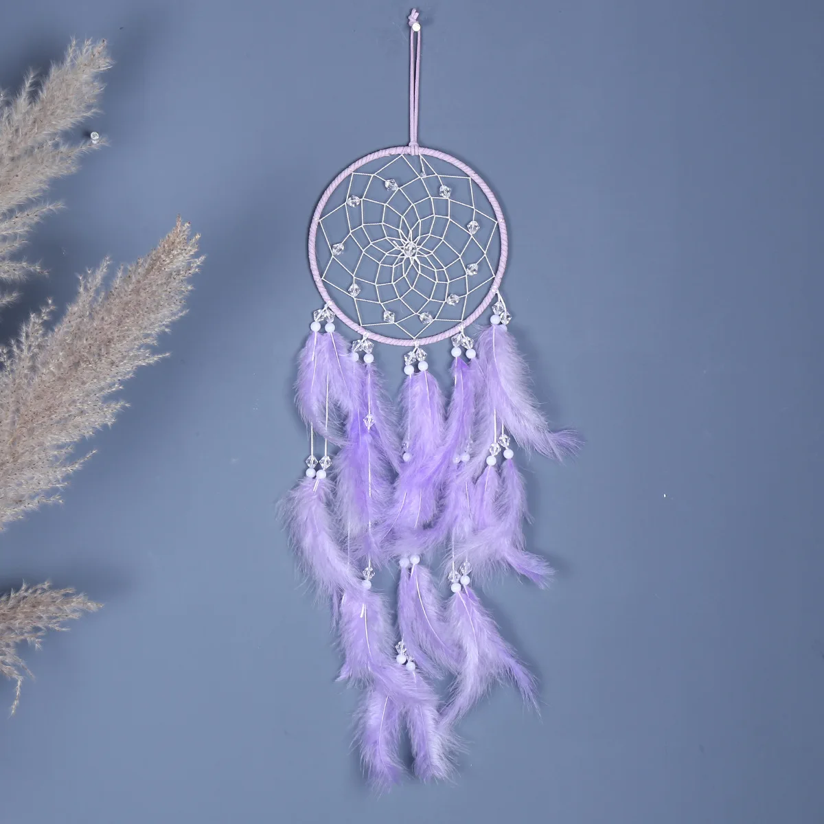 New Hand Woven Feather Purple Dream catcher Home Decoration Hang Crafts Pendant Christmas Gift