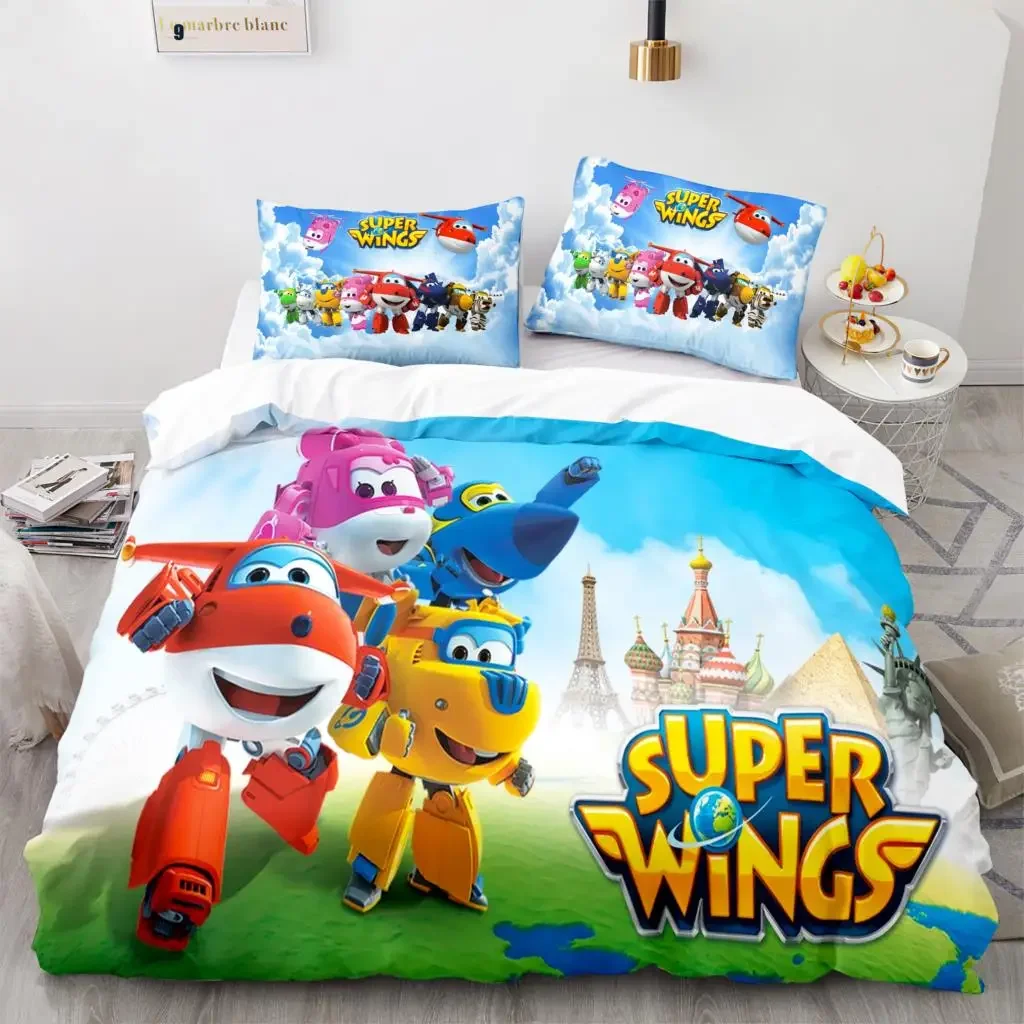 Super Wings Bedding Set Bedspread Single Twin Full Queen King Size Game Super Wings Bed Set Children's Kid Bedroom Duvetcover 05