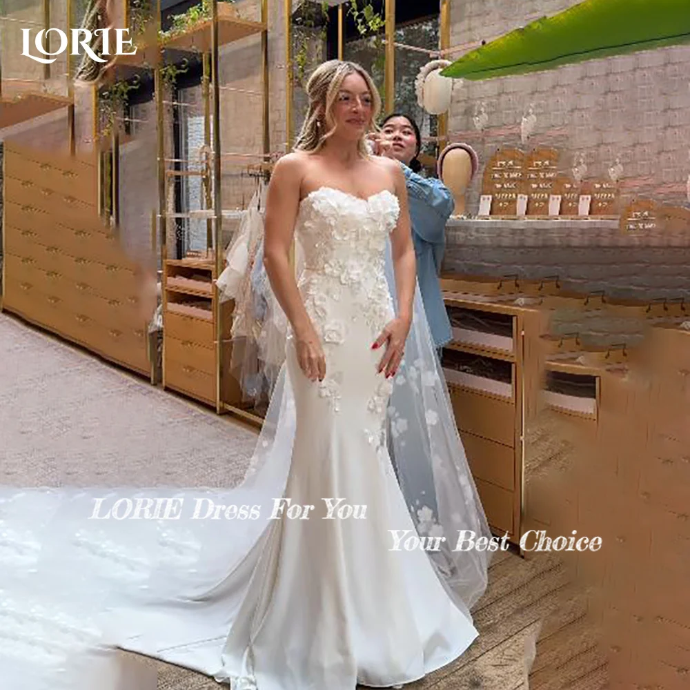 LORIE 빈티지 레이스 3D 꽃 웨딩 드레스 아플리케 아가 백리스 민소매 신부 가운 공주 신부 드레스 맞춤형