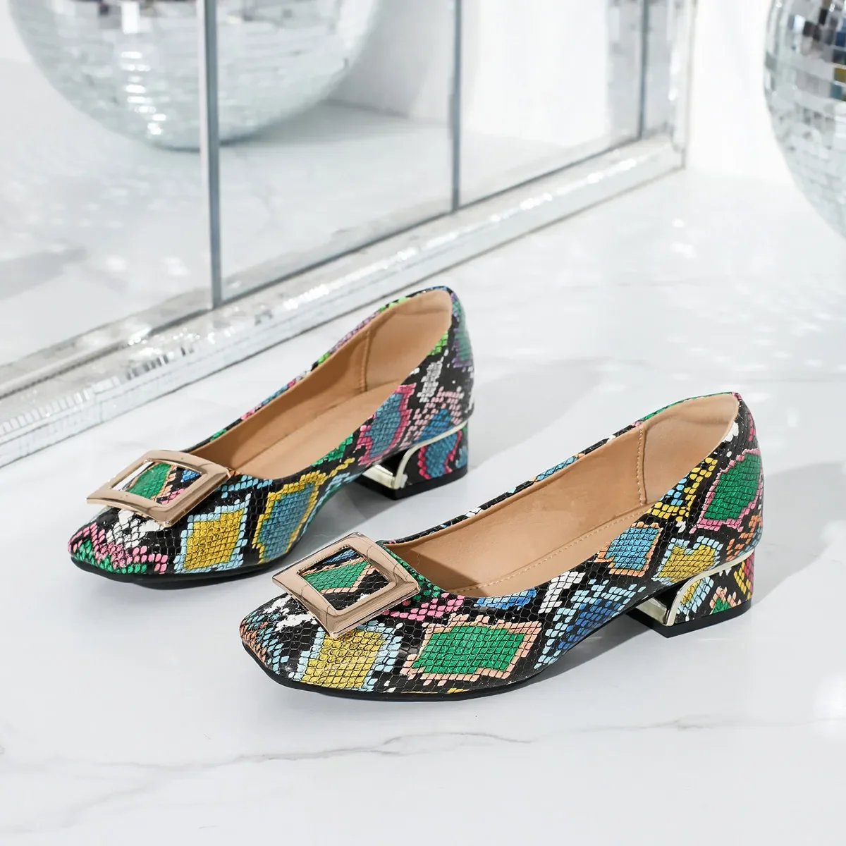 

Women Shoes Designer Pumps Blue Snakeskin Print High Heels Shoes Ladies Trend Dress Shoes