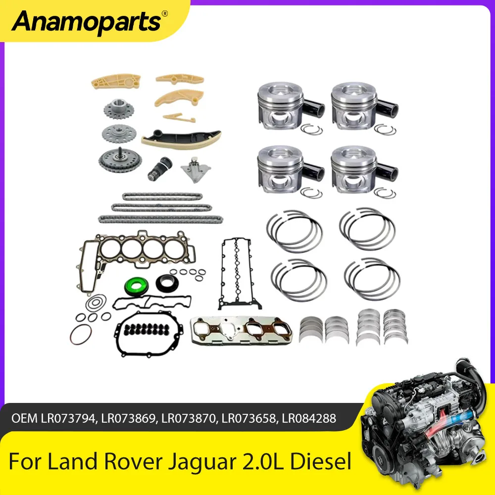 

Engine Parts Head Gasket Set Piston Rings Timing Chain Kit Fit 2.0 L For Land Rover Discovery 2.0L Diesel 204DTA 204DTD AJ200D