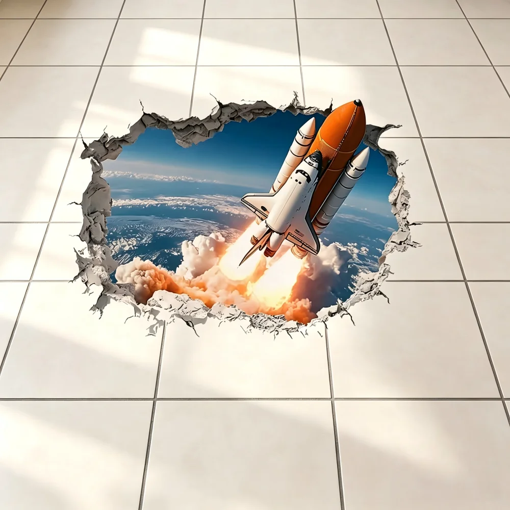 1 Rocket Floor Sticker - 2D Flat Sticker with Wall-Breaking Effect