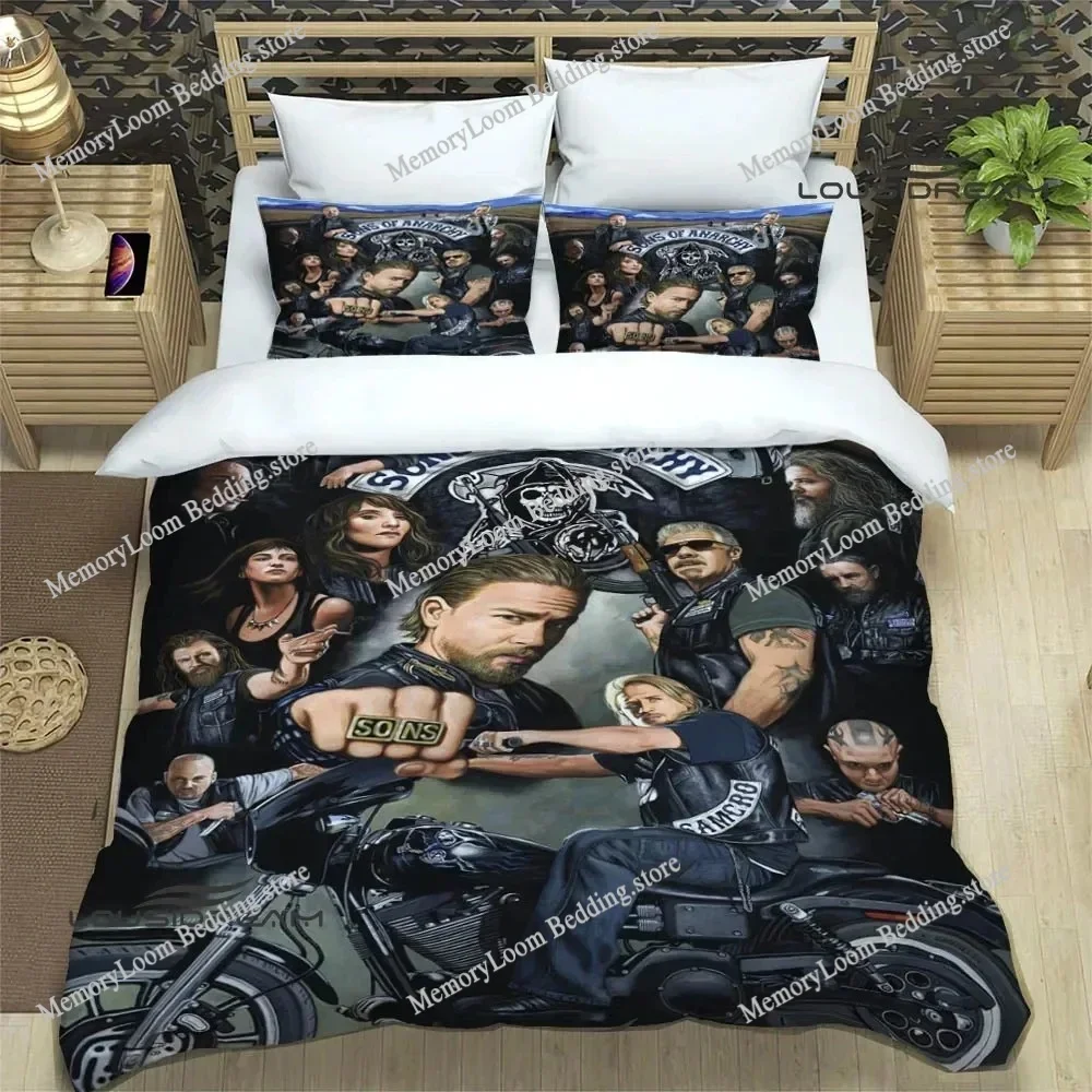 TV Drama Popular Sons of Anarchy Bedding Set Single/Twin/Queen Size Duvet Cover 3D Print Soft Bed Sheet Set Adult Bedroom Decor