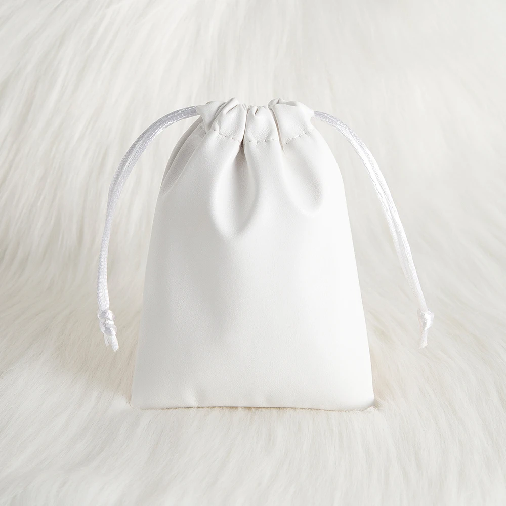 10Pcs Black PU Leather Jewelry Drawstring Bags