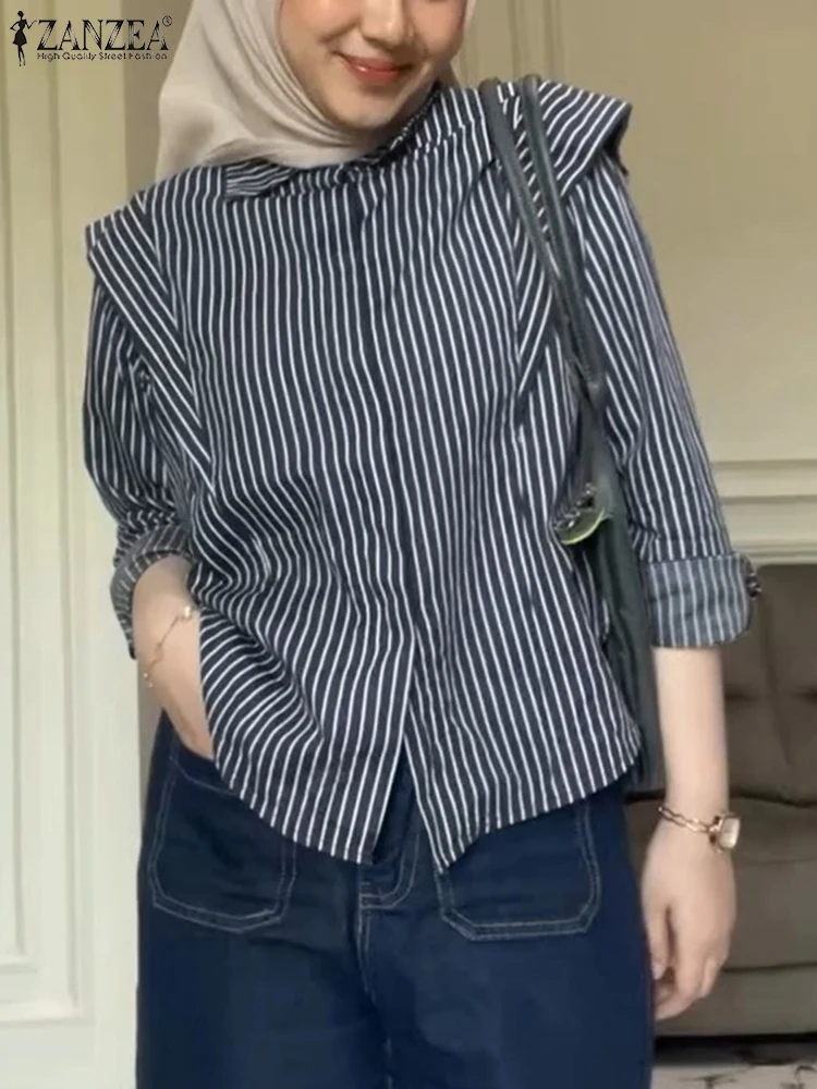 

ZANZEA Fashion Women Shirt Autumn Lapel Neck Long Sleeve Tops 2025 Muslim Blouse IsIamic Clothing Casual OL Work Blusas Loose