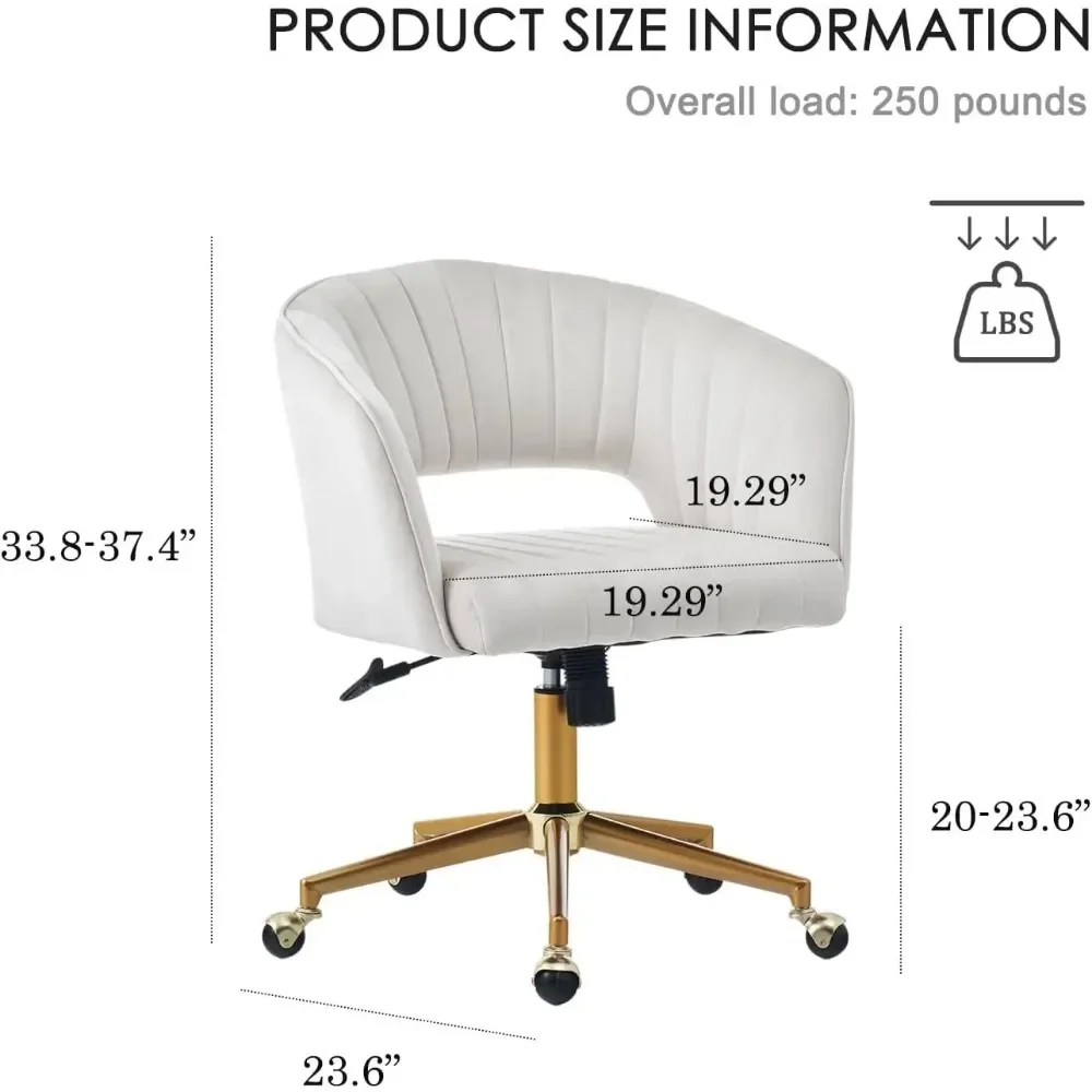 가정 사무실 의자 회전 벨벳 책상 의자, 360 회전 안락 의자 및 골드 베이스, 거실, 침실, 화장대용