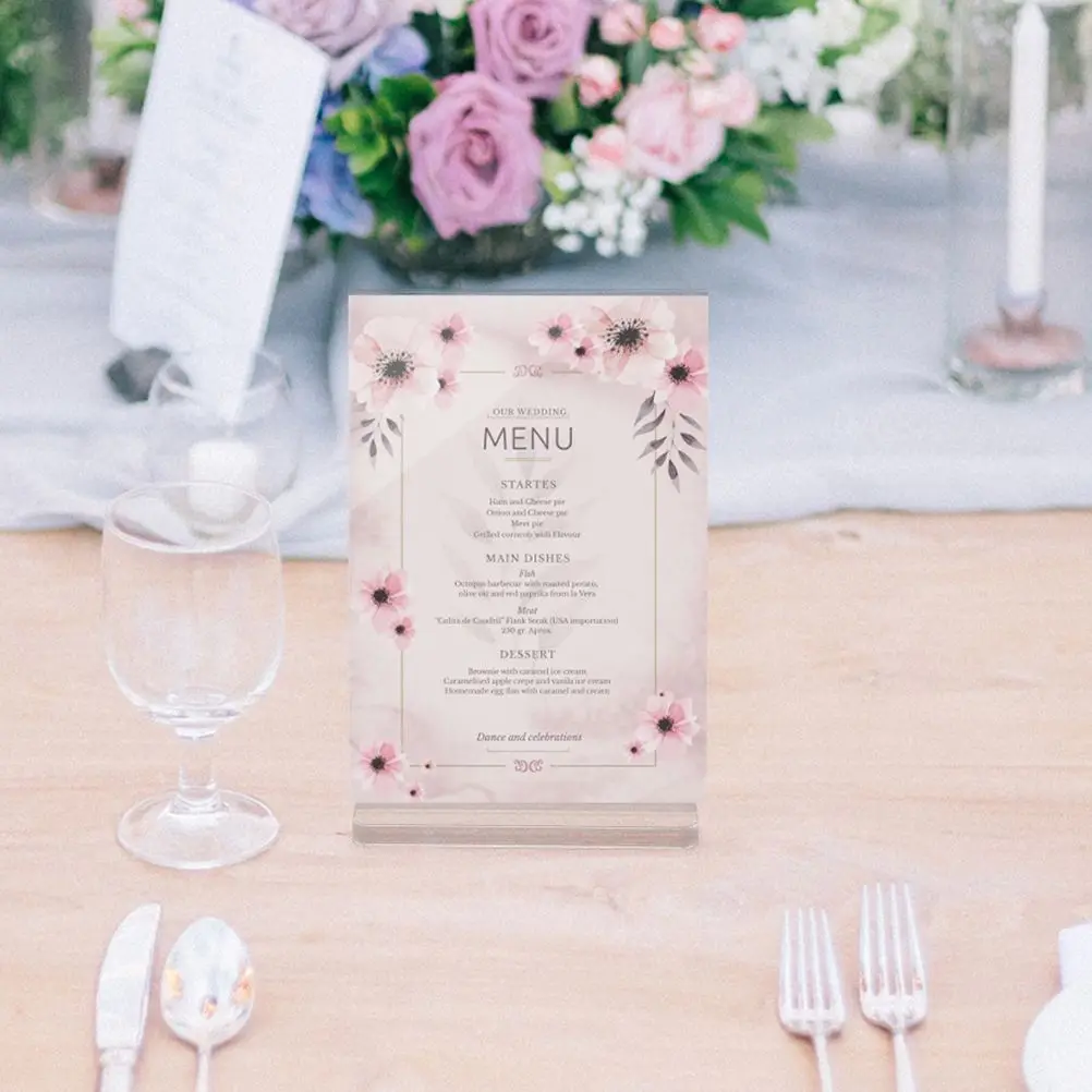 4 個 T 字型ディスプレイラック両面広告価格ワインテーブルサインアクリルスタンドメニューホルダーポスターサイン収納ラック