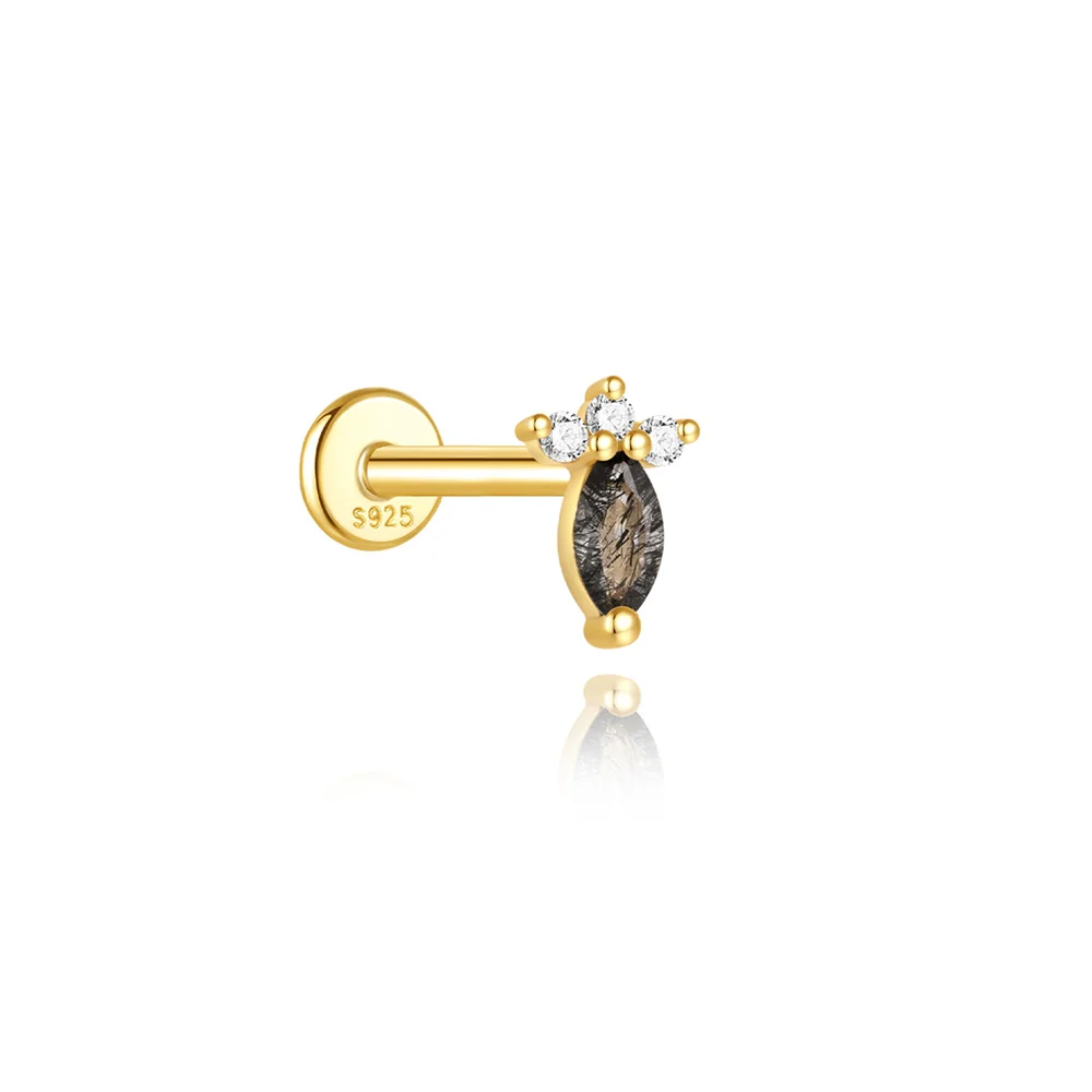 CANNER 1PC S925 Silver Natural Black Hair Crystal Tassel Piercing Earrings Noble, Beautiful and Elegant Ladies' Jewelry
