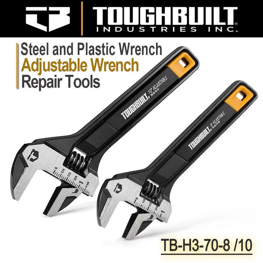 

TOUGHBUILT 8"/10" Steel and Plastic Adjustable Wrench-Multifunctional Adjustable Wrench Repair Tools TB-H3-70-08/TB-H3-70-10