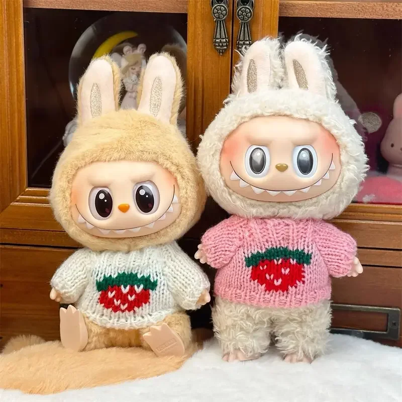 Doll Clothes Outfit Accessories For Korea Kpop EXO 17cm Labubu V2 V1 Winter Strawberry Love Sweater Anti freeze Kid Toy Gift