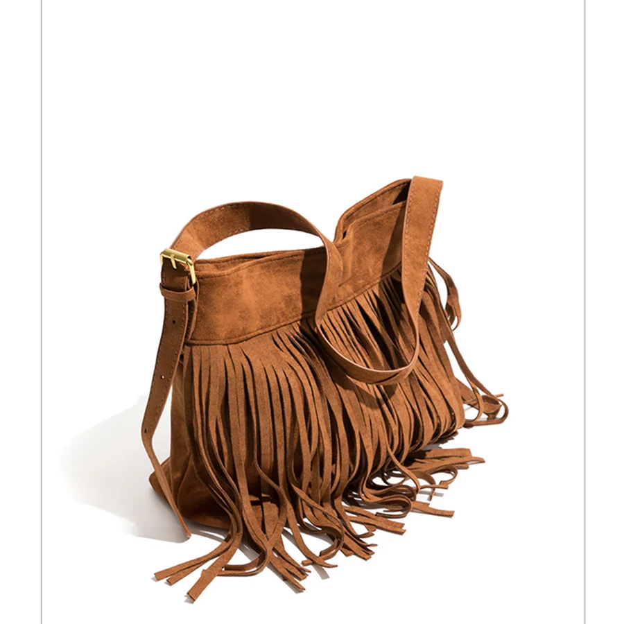 Summer Bohemian fringe Bag for Girls new suede Vintage Spice shoulder crossbody bag soild color Travel purse and handbags bolsas