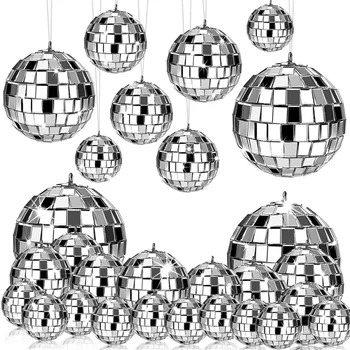 24 Stuks Spiegel Disco Bal Opknoping, Glas Disco Bal Decor, Disco Party Decoraties, Voor Vakantie Feest Decor Met Touw