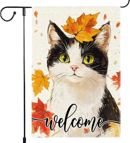 Welcome Fall Cat Garden Flag for Decor, 12X18 Inch Vertical Double Sided Burlap OOV IIC