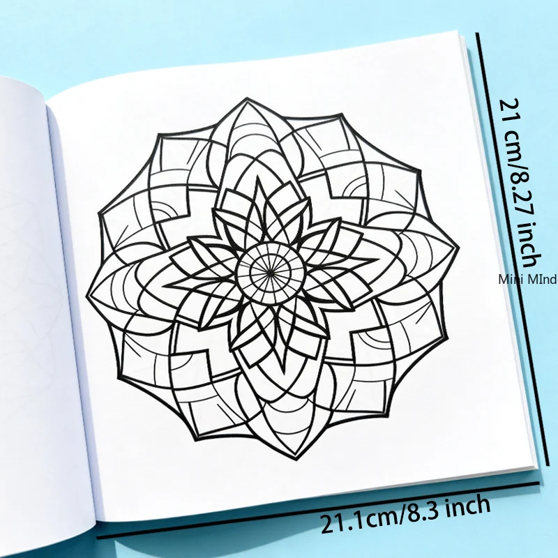A Mandala Lotus Meditation Coloring Picture Book, Flower Symmetrical Line Manuscript Coloring Picture Book, 36 Different Pattern