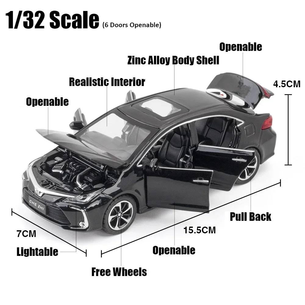 1/32 - 1/33 Corolla Hybride Speelgoedauto Voor Kinderen Diecast Legering Metalen Miniatuur Model Terugtrekken Geluid En Lichtcollectie Cadeau Kind