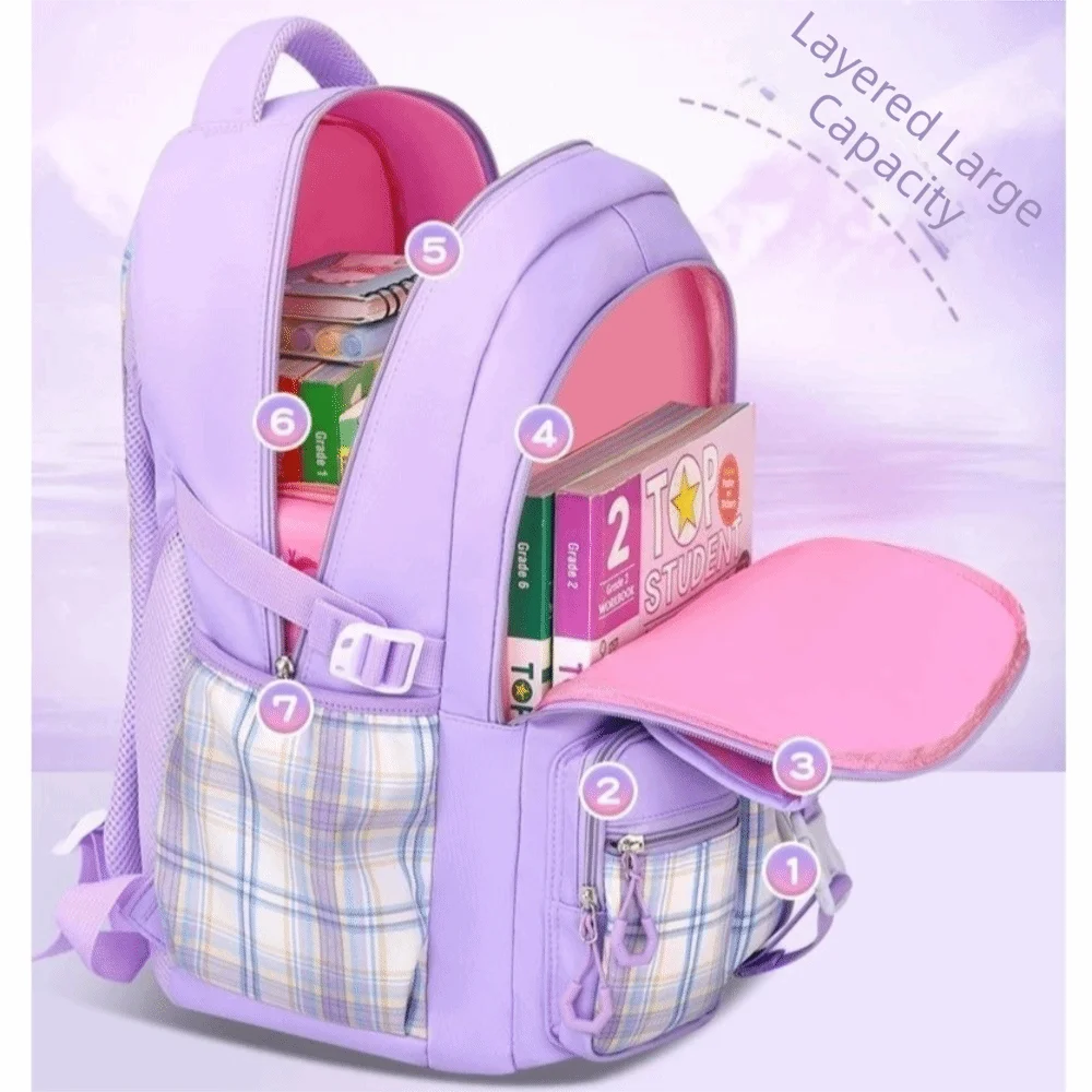 Cute Large Capacity School Backpack Plaid Bow Student Backpack Multiple Pockets Ergonomic Backpack Back To School