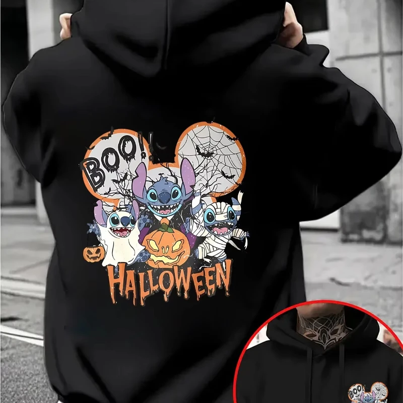 

MINISO Disney Stitch Хэллоуин мужская толстовка осень зима повседневный пуловер унисекс толстовка спортивный костюм одежда с капюшоном оверсайз
