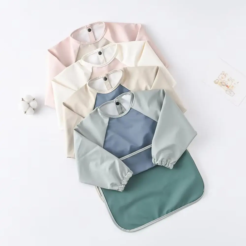 

Однотонный детский нагрудник для кормления, мягкий, легко моющийся, с длинными рукавами, водонепроницаемый, из ПУ, детские аксессуары