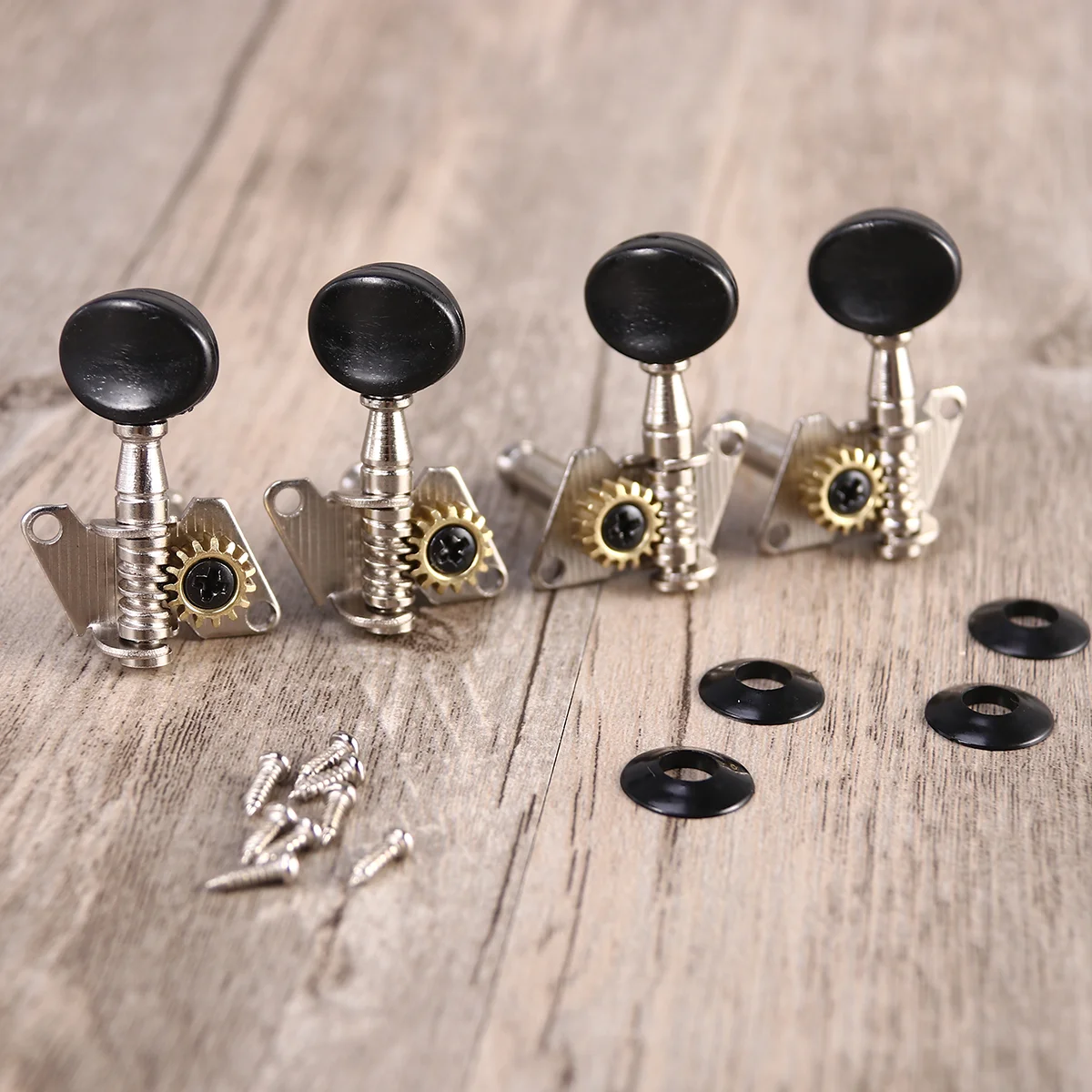 4pcs 2R2L Ukulele Keys Tuning Pegs Machine Heads Tuners for Ukulele 4 String Guitar with Black Button