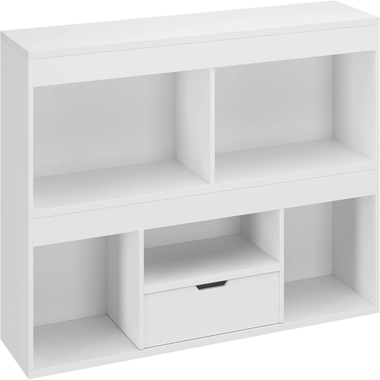 2-Tier Bookshelf and Toy Storage Organizer  Book Shelf with 5 Cubbies and 1 Drawer, Bookcase  Storage Cabinet for Playing Rooms