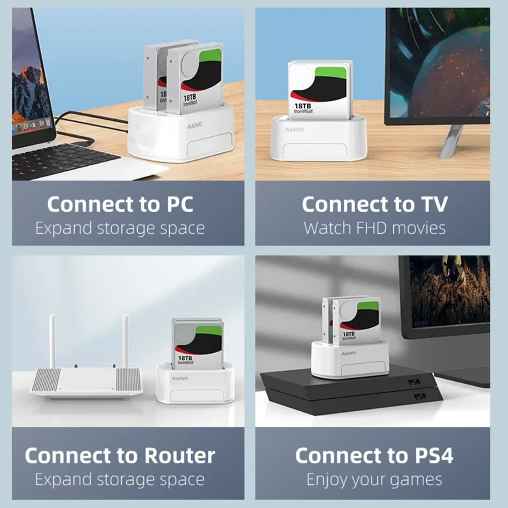 Maiwo estação de encaixe hdd de 2 baias usb 3.0 gabinete de disco rígido externo para 2.5/3.5 polegadas sata ssd hdd duplo bay dock com clone