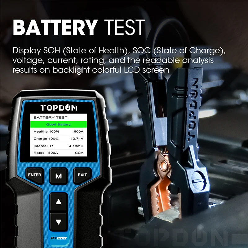 

TOPDON BT200 12V 24V Battery Capacity Impedance Tester Internal Resistance Tester of Battery 12V Lcd