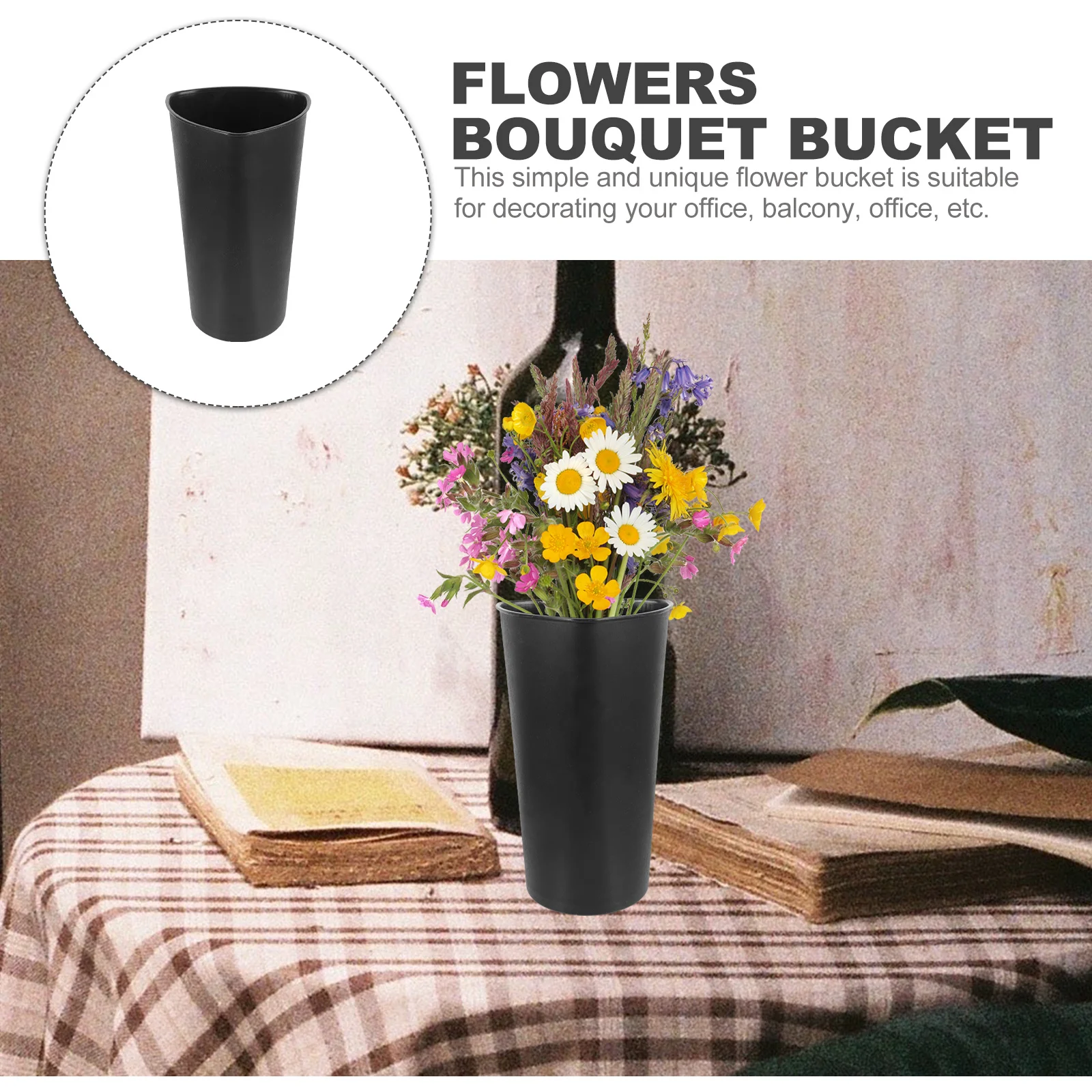 

Plastic Black Triangle Flower Bucket Floral Arrangement Bucket Appearance Flower Wake Container
