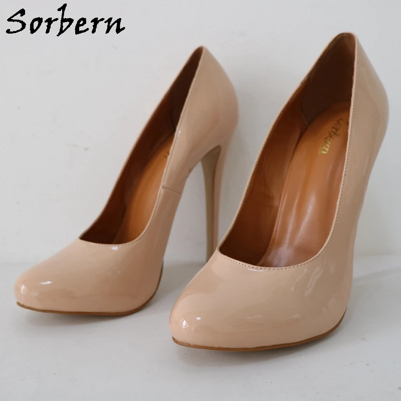 Sorbern Nude Shiny Women Pump Shoes Slip On High Heel Stilettos Plus Size Eu46 47 48 Heel 16Cm Fetish Shoe Crossdresser Heels