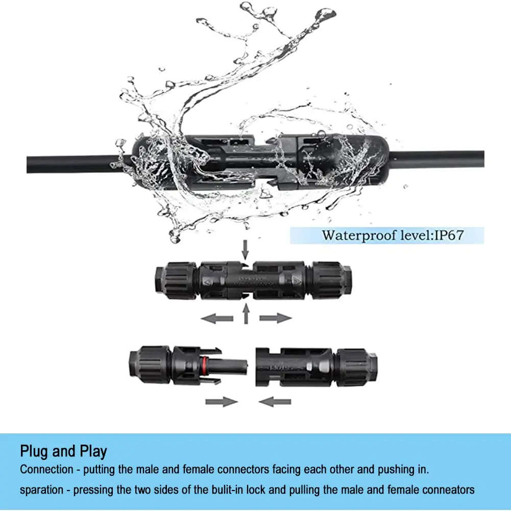 5 Pairs Solar Connectors Male/Female IP67 Waterproof Solar Panel Cable Connectors with Spanners