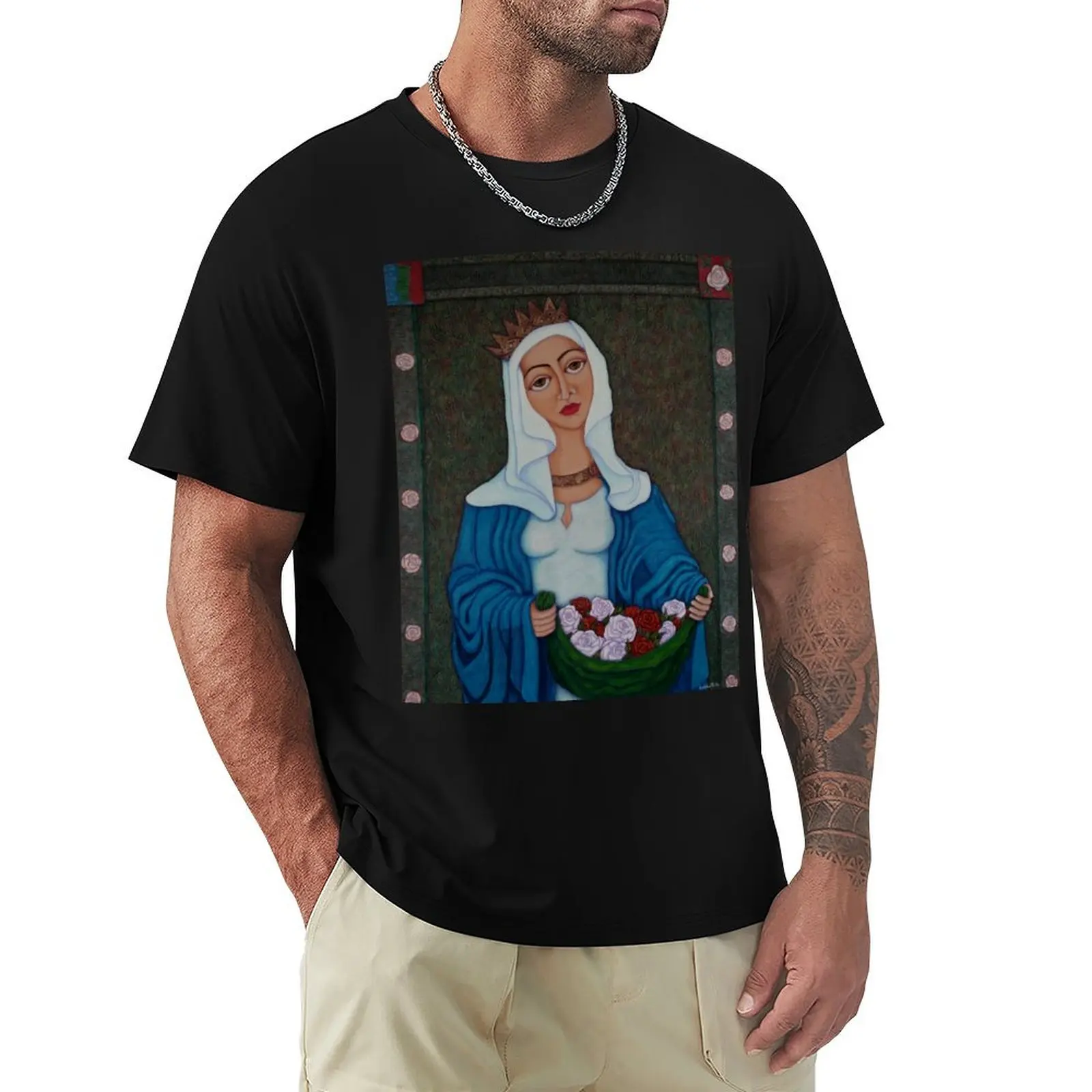 Queen Saint Isabel - The miracle of roses T-Shirt Relaxed Fit Casual Short Sleeve Top