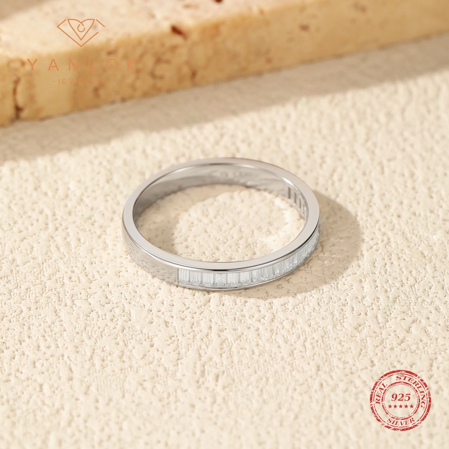 

YANLOK 925 Sterling Silver Fashion Rectangle D Color Moissanite Dating Eternity Band Rings For Women Fine Jewelry