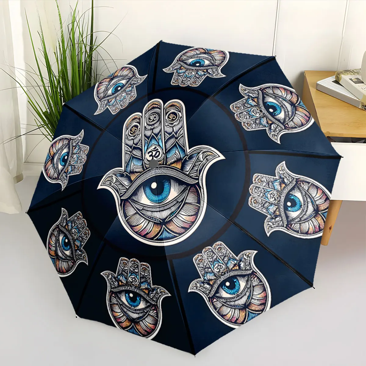 1PC Mystical Hand and Eye Umbrella Design Print 8 Iron Ribs Folding Umbrella Auto-Open Fashion Sunshade
