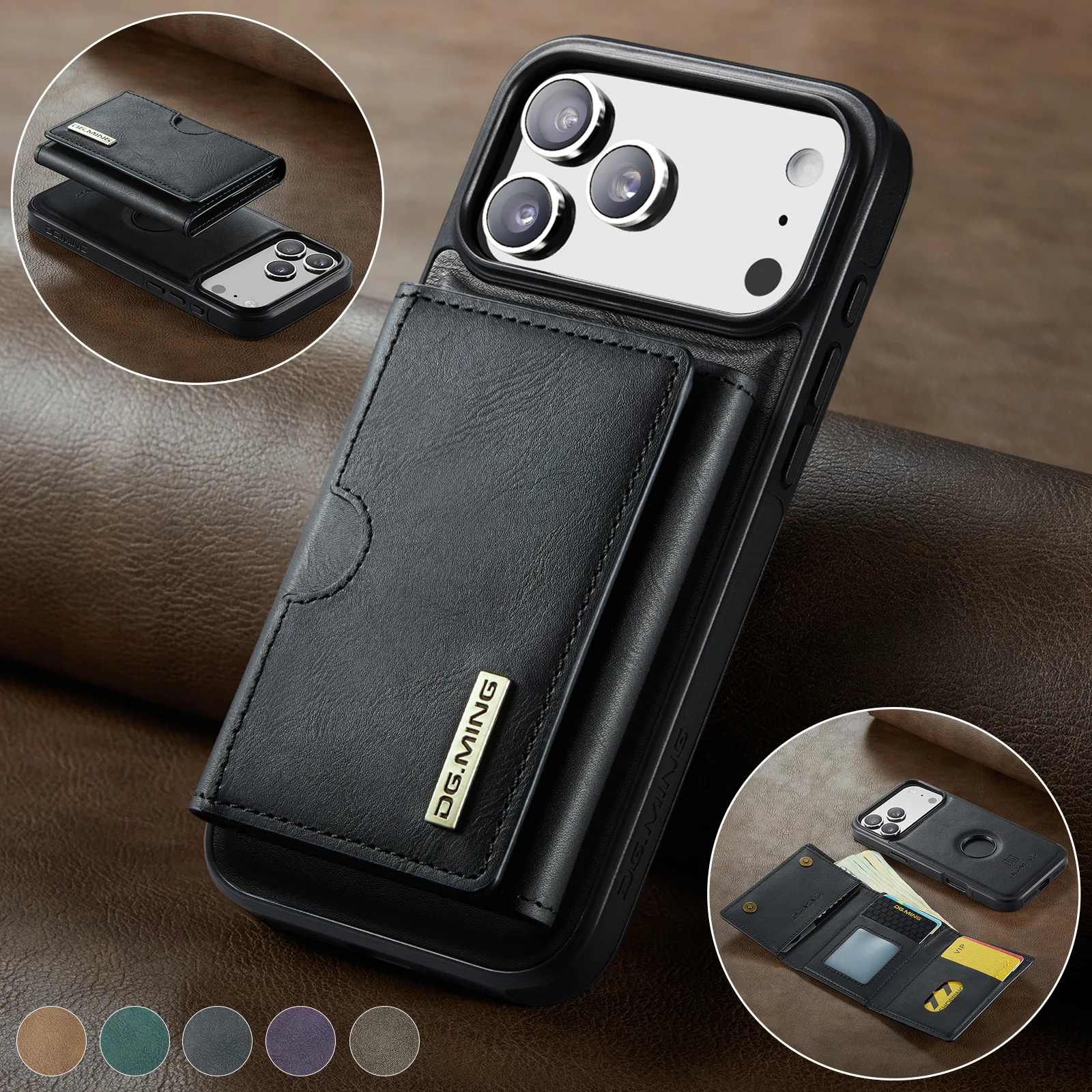 Multifunction 2 in 1 Magnetic Removable Leather Card Wallet Cover For iPhone 11 12 13 14Plus 15 16Pro 17 17Promax Air/Plus Case