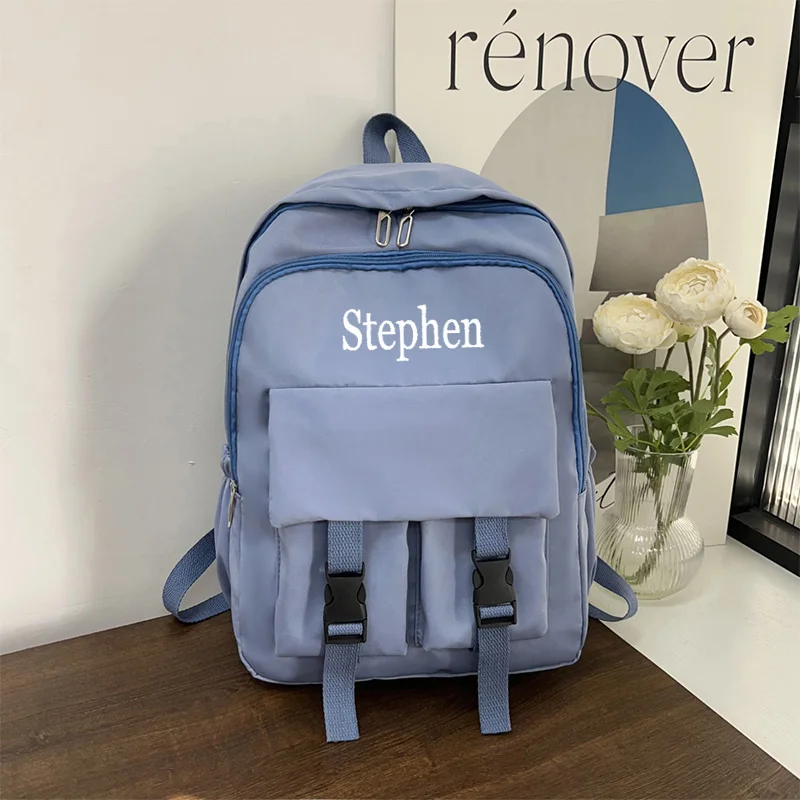 Customized Name For Student Buckle Backpack Large Capacity Backpack, Solid Color, Men's Backpack, Women's Backpack