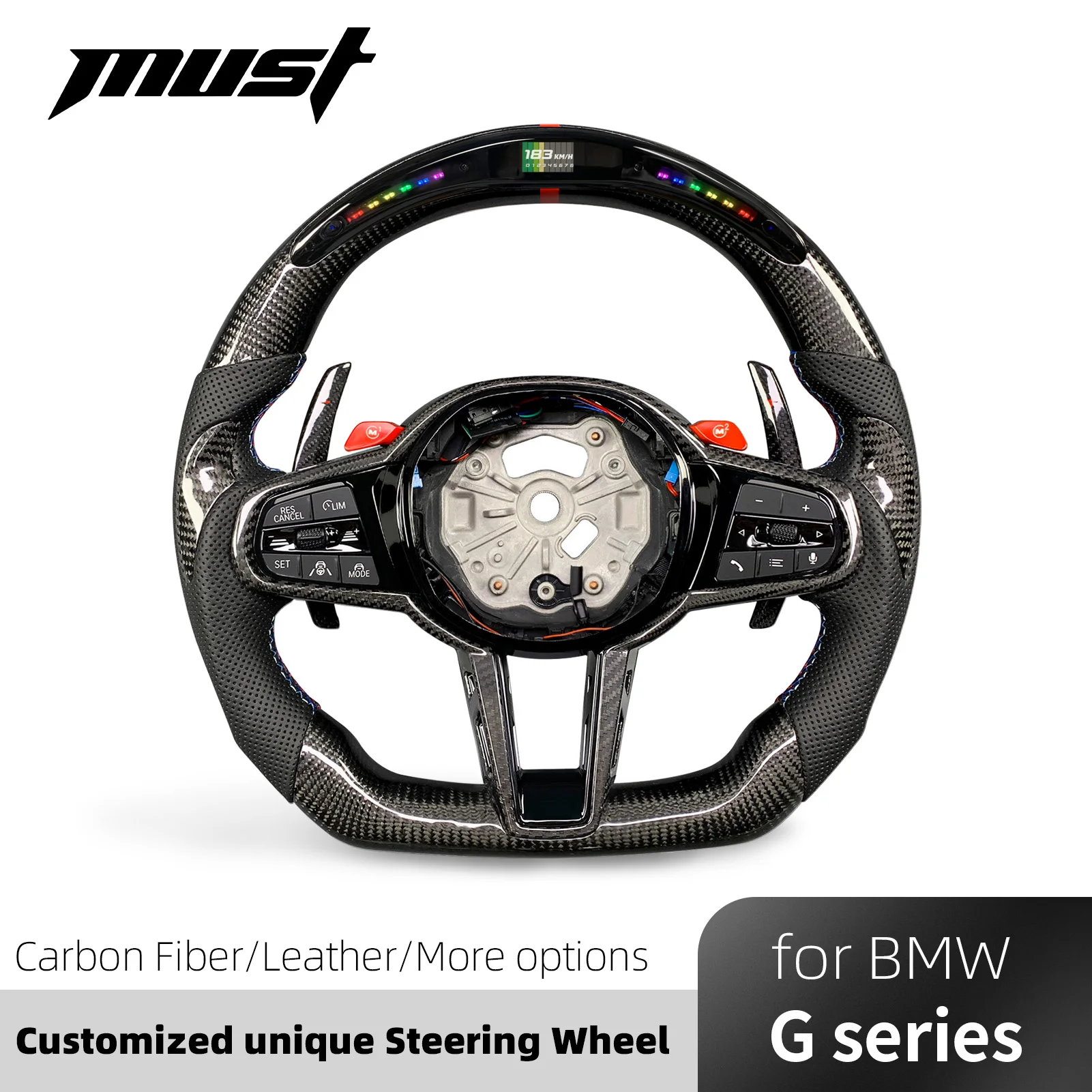 For BMW G Series LCI Customized Carbon Fiber LED Steering Wheel 2 3 4 5 6 7 8 Series X3 X4 X5 G20 G30 M3 M4 M5 M8 Z4 2018-2024