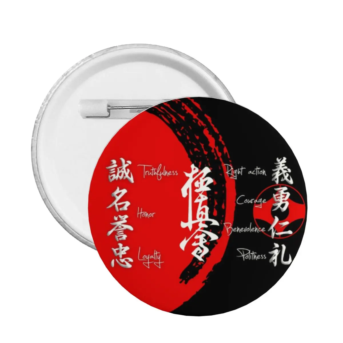 Kyokushin Karate Bushido Values Pin Back Buttons Custom Martial Arts Brooch Badge for Jeans Pinback Birthday Gift