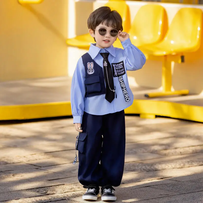 

Детский модный комплект: платье-рубашка с лацканами и длинными рукавами, комбинезон для мальчика, новинка весна-осень, кавайный стиль, две части