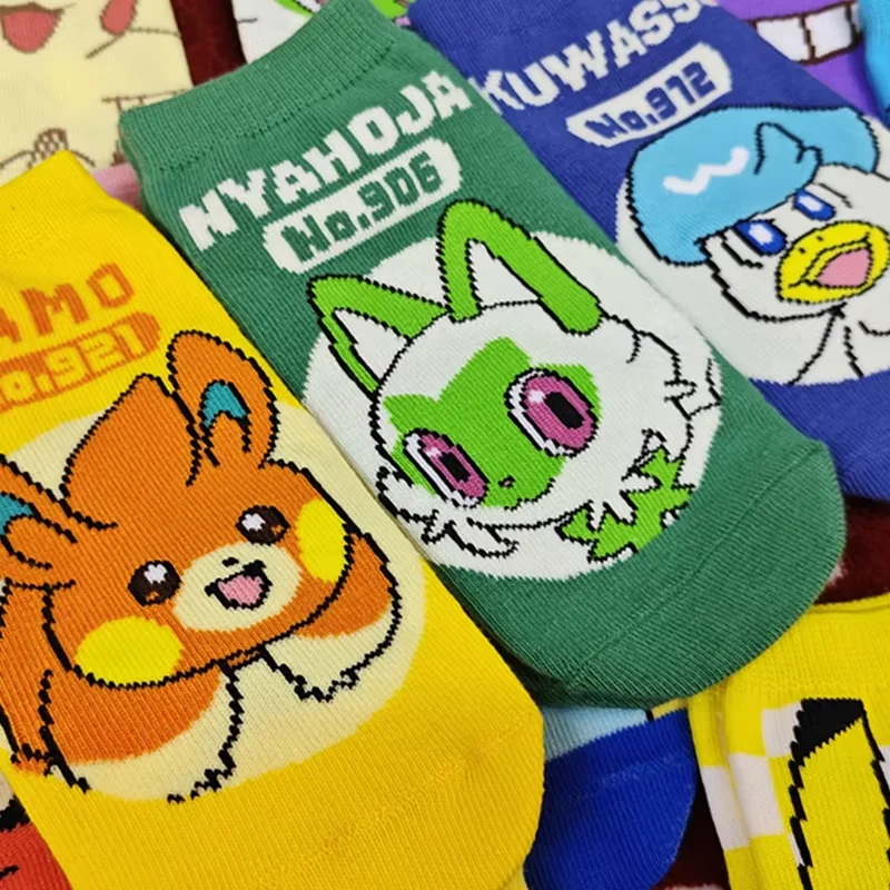 8/16 Pairs of Random Pokémon Pikachu Cartoon Socks Gengar Sprigatito Printed Cotton Ankle Socks Neutral Anime Casual Socks