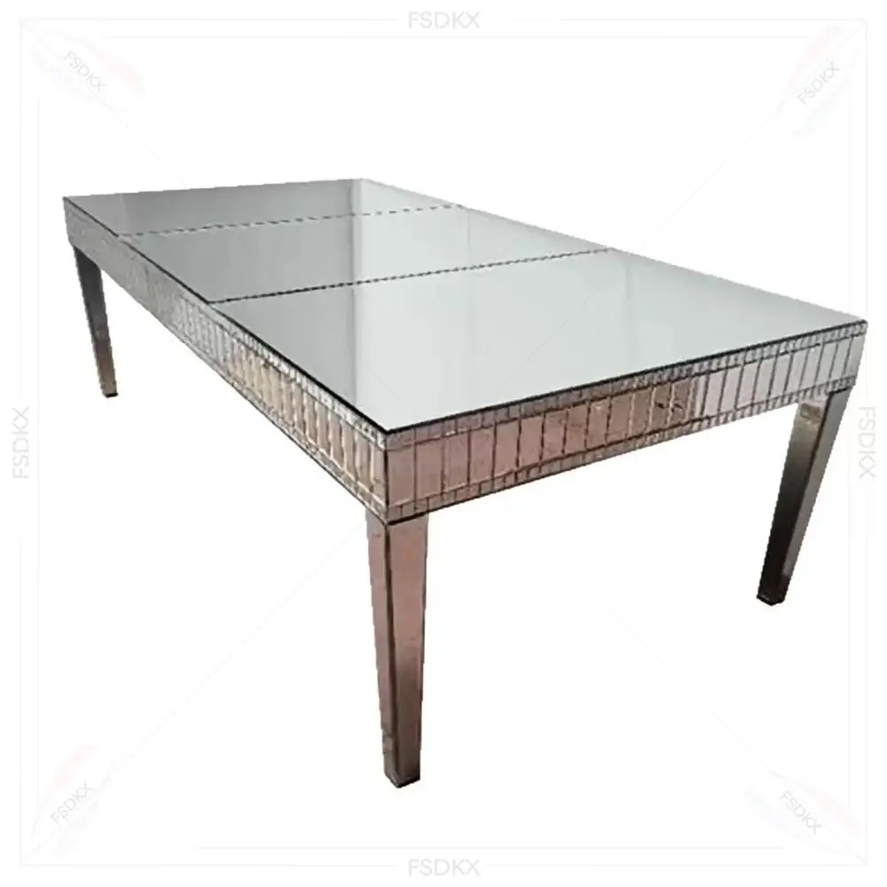 Cheap Modern Metal Frame Gold Dining Rectangular Banquet Dining Stainless Steel Table for Event Wedding