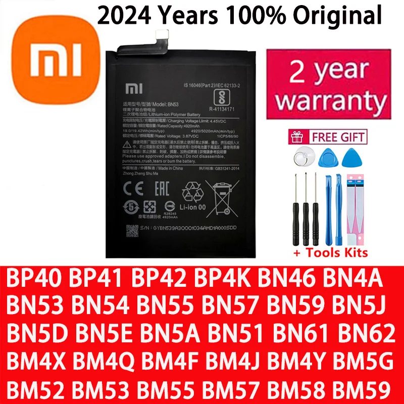 Battery For Xiaomi Mi Redmi Note Poco CC9 K20 F2 F3 K30 M3 X3 M4 K40 X4 X5 7 8 8A 8T 9 9T 10 10S 10T 11 11T 11S 12 12T Lite Pro