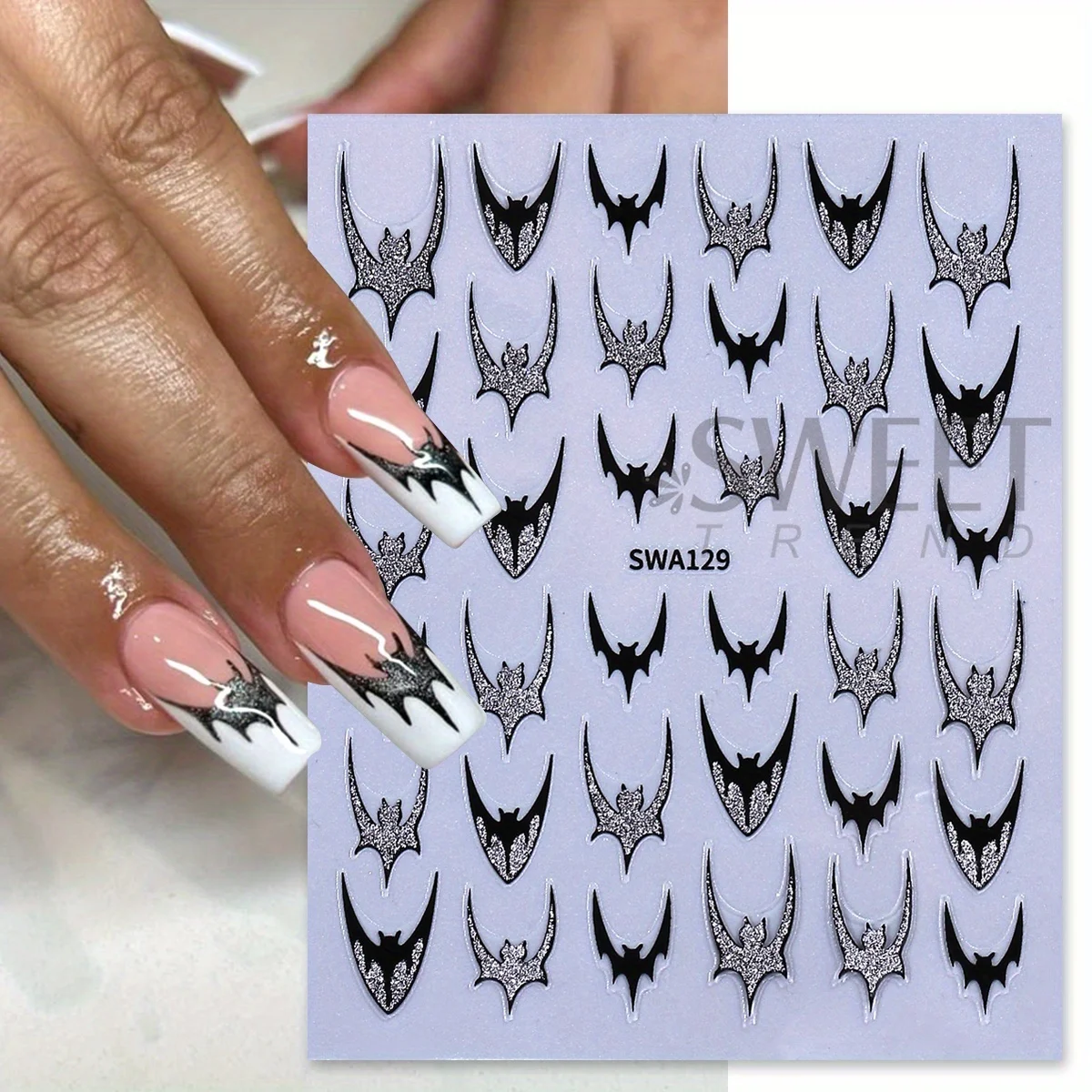 2/3 pezzi adesivi per unghie pipistrello glitter scintillanti design francese brillante ragnatela cuore decalcomanie adesive cromate decorazioni per manicure di Halloween