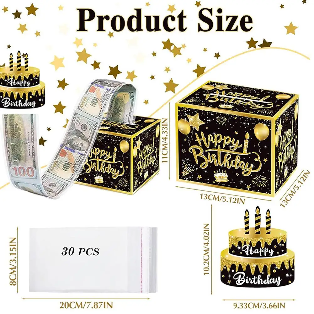 Birthday Money Box For Cash Gift Pull 4-color Options Banknote Roll-up Surprise Box Party Decoration With Cake Card For Friends